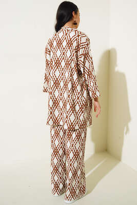 Baklava Desen Kimono Takım Kahve - Kadın Giyim Modelleri