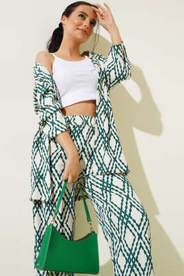 Baklava Desen Kimono Takım Zümrüt - Kadın Giyim Modelleri