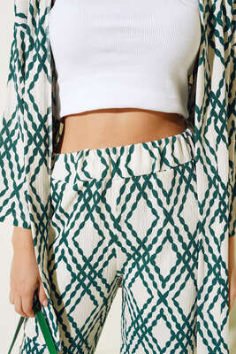 Baklava Desen Kimono Takım Zümrüt - Kadın Giyim Modelleri