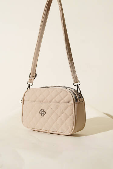 Baklava Desen Metal Armalı Çanta Bej - Kol Çantası