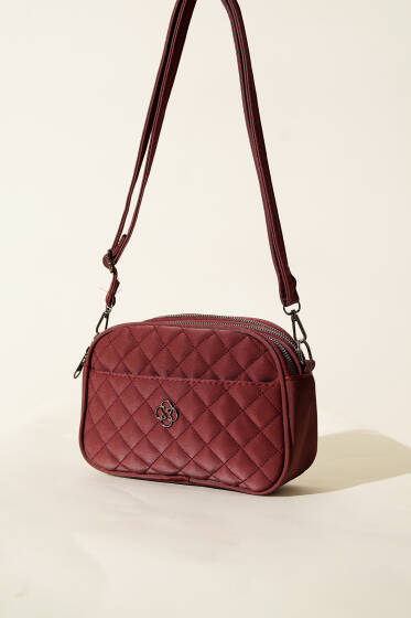 Baklava Desen Metal Armalı Çanta Bordo - Kol Çantası