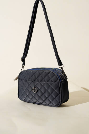 Baklava Desen Metal Armalı Çanta Lacivert - Kol Çantası