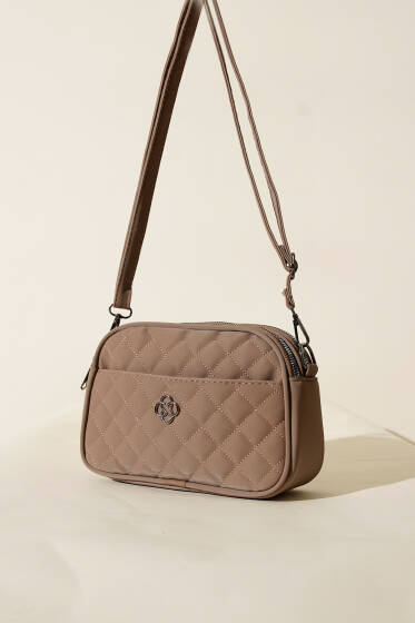 Baklava Desen Metal Armalı Çanta Vizon - Kol Çantası