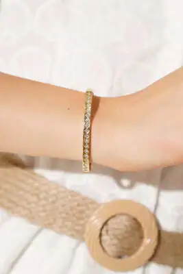 Baklava Desen Taşlı Kelepçe Bilezik Gold - Bileklik
