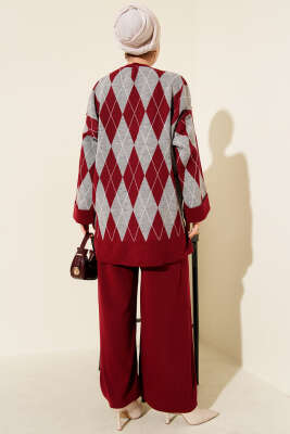 Baklava Desen Triko Tunik İkili Takım Bordo - İkili Takım