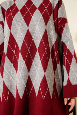 Baklava Desen Triko Tunik İkili Takım Bordo - İkili Takım