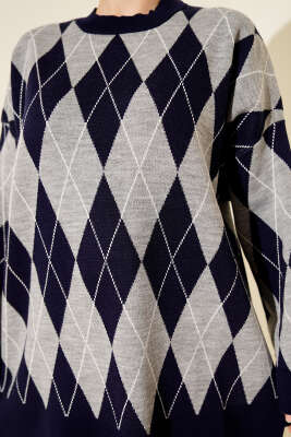 Baklava Desen Triko Tunik İkili Takım Lacivert - İkili Takım