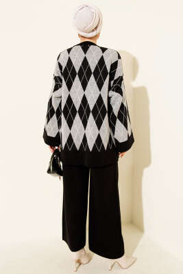 Baklava Desen Triko Tunik İkili Takım Siyah - İkili Takım