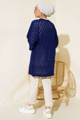 Baklava Desen Yarasa Kol Hırka Lacivert - Triko Hırka