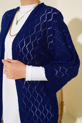 Baklava Desen Yarasa Kol Hırka Lacivert - Triko Hırka