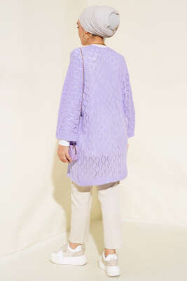 Baklava Desen Yarasa Kol Hırka Lila - Triko Hırka