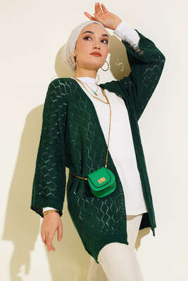 Baklava Desen Yarasa Kol Hırka Zümrüt 