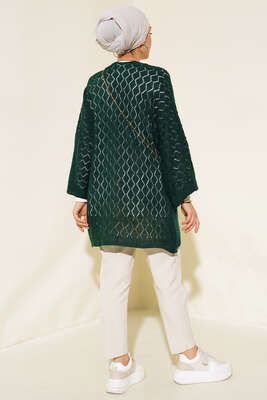 Baklava Desen Yarasa Kol Hırka Zümrüt - Triko Hırka