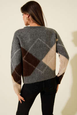 Baklava Desen Yumoş Triko Kazak Füme - Kadın Giyim Modelleri