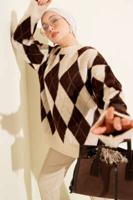 Baklava Desen Yumoş Triko Tunik Bej - LUSTRİN