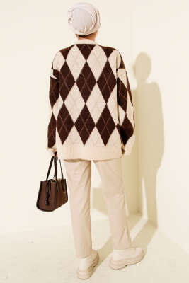 Baklava Desen Yumoş Triko Tunik Bej - Tunik