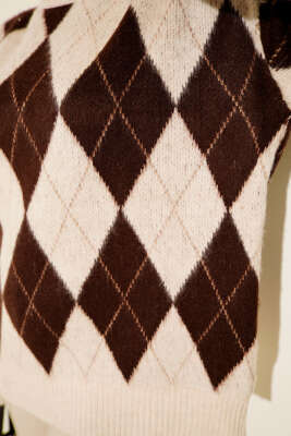 Baklava Desen Yumoş Triko Tunik Bej - Tunik