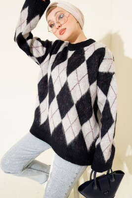 Baklava Desen Yumoş Triko Tunik Lacivert - LUSTRİN