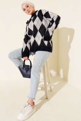 Baklava Desen Yumoş Triko Tunik Lacivert - Tunik