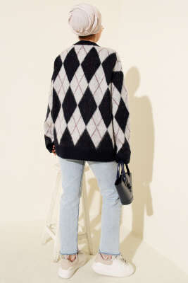 Baklava Desen Yumoş Triko Tunik Lacivert - Tunik