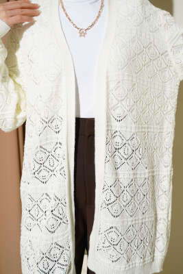 Baklava Desenli Ajurlu Triko Hırka Ekru - Hırka