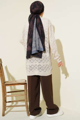 Baklava Desenli Ajurlu Triko Hırka Taş - Hırka