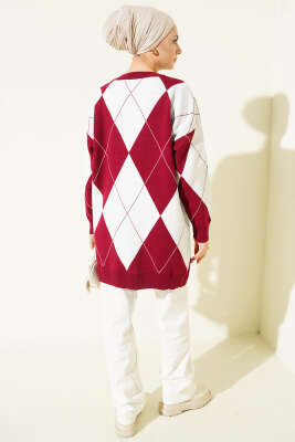 Baklava Desenli Basic Triko Tunik Bordo - Tunik