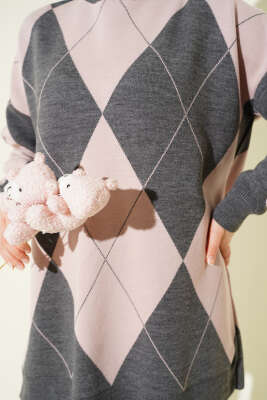 Baklava Desenli Basic Triko Tunik Füme - Tunik