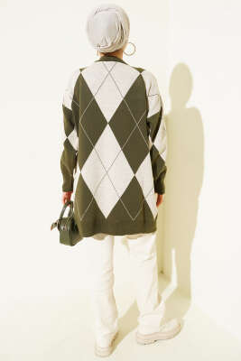 Baklava Desenli Basic Triko Tunik Haki - Tunik