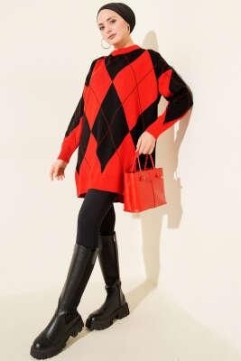 Baklava Desenli Basic Triko Tunik Kırmızı - Günün Seçilenleri