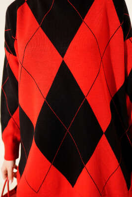 Baklava Desenli Basic Triko Tunik Kırmızı - Günün Seçilenleri