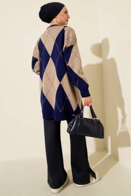 Baklava Desenli Basic Triko Tunik Saks - ÇOK SATANLAR