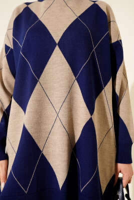 Baklava Desenli Basic Triko Tunik Saks - Günün Seçilenleri