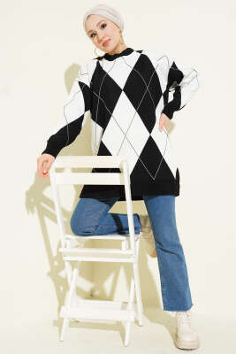 Baklava Desenli Basic Triko Tunik Siyah - Tunik