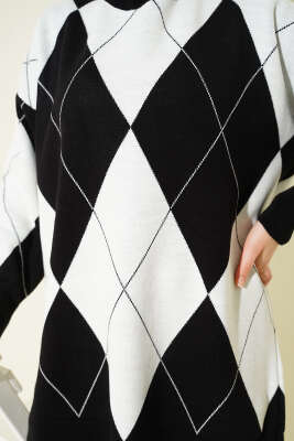 Baklava Desenli Basic Triko Tunik Siyah - Tunik