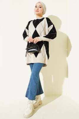 Baklava Desenli Basic Triko Tunik Taş - Tunik