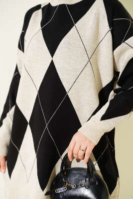 Baklava Desenli Basic Triko Tunik Taş - Tunik