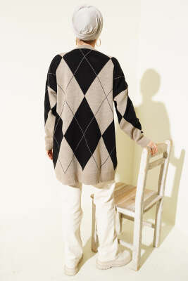 Baklava Desenli Basic Triko Tunik Vizon - Tunik