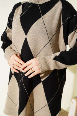 Baklava Desenli Basic Triko Tunik Vizon - Tunik