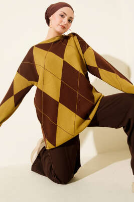 Baklava Desenli Basic Triko Tunik Yağ Yeşili - RAFİMİX