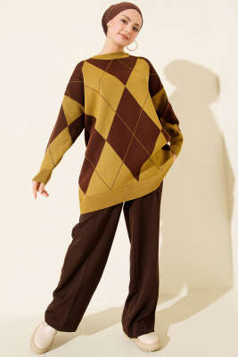 Baklava Desenli Basic Triko Tunik Yağ Yeşili - Günün Seçilenleri