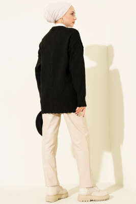 Baklava Desenli Düğmeli Triko Hırka Siyah - Hırka