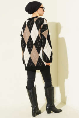 Baklava Desenli Triko Tunik Siyah - Tunik