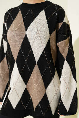 Baklava Desenli Triko Tunik Siyah - Tunik