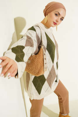 Baklava Desenli Triko Tunik Bej 