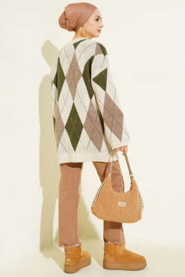 Baklava Desenli Triko Tunik Bej - Tunik