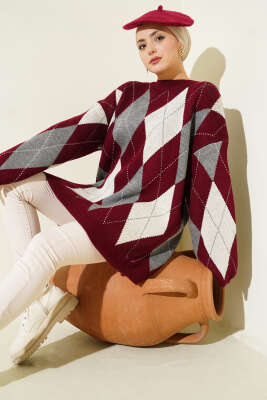 Baklava Desenli Triko Tunik Bordo 