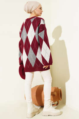 Baklava Desenli Triko Tunik Bordo - Tunik