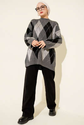 Baklava Desenli Triko Tunik Füme - Tunik