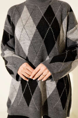 Baklava Desenli Triko Tunik Füme - Tunik